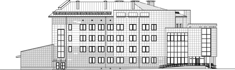 Vector sketch illustration of classic vintage old government building with many floors