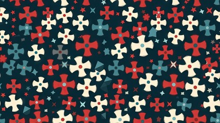Fototapeta premium Tile pattern design featuring flat color crosses. The simple and modern design makes it versatile for various contexts, from religious to decorative. Generative AI