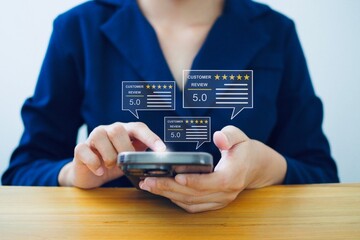 Customer satisfaction survey concept. Satisfaction. 5 stars. Service experience rating. online application.