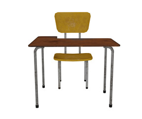 wooden school desk on white background
