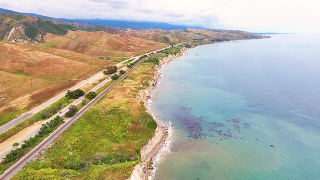Aerial drone footage of California's Gaviota Coast near Santa Barbara