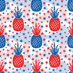 USA flag colors patriotic pattern with pineapples - 611559089