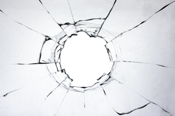 Old broken glass, cracks texture on white background