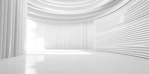White minimalistic room with blank walls and sunlight streaming through windows. Sun rays and shadows background.	