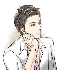 頬杖をついたイケメン男性