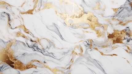 Naklejka na ściany i meble Abstract natural pattern of white luxury marble with golden glitter inclusions, ai generated