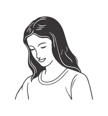 Smiling woman in black and white illustration