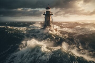 Obraz na płótnie Canvas A beacon amidst tempestuous seas. Generative AI