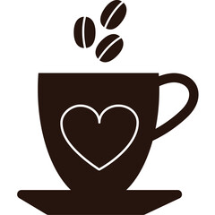 coffee beans and cup with a heart