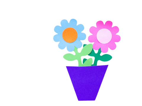 Handmade cut flowers from paper colored on transparent background for greenting card..