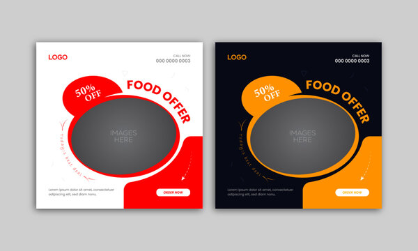 Food social media banner design template. Burger, Restaurant food,  social media post vector illustration. Square size.