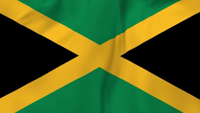 Arising map of Jamaica and waving flag of Jamaica in background. 4k video.