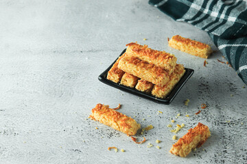 Castangel cake or kastengel is traditional cake or cookies in Indonesia. made from wheat flour dough, eggs, margarine, and cheese