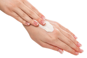 Woman applying moisturizer cream on hands