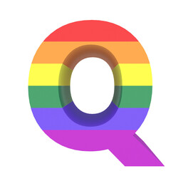 LGBT flag rainbow colored 3D letter Q on transparent background