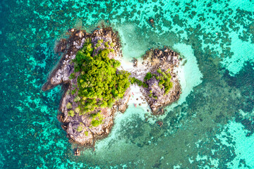 Koh Lipe, Satun, Thailand, aerial photography by drone. The sea water is emerald green mixed with...