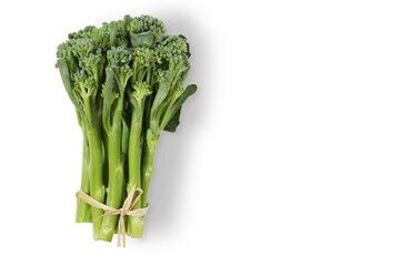 Green sprouting broccoli or Green baby broccoli on white background with clipping path.