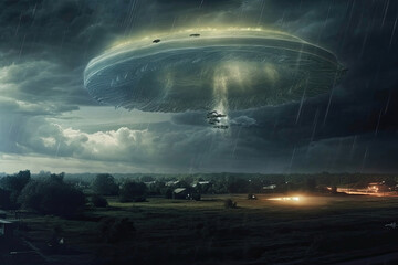 Fototapeta na wymiar UFO in the sky, Generative AI
