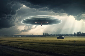 Fototapeta na wymiar UFO in the sky, Generative AI
