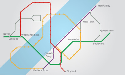 Navigation, gps and map for travel or location with roadmap lines, dots or color guide for city. Abstract, background and technology or digital system to search place, route or Singapore destination