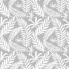 Fototapeta premium Palm leaf seamless background. Monochrome pattern tropical leaf.