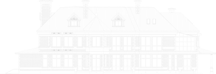 Vector sketch of vintage classic haunted old house with wide roof and made of wood