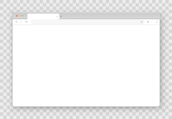 The design of the web browser window in white on a transparent background. An empty layout of the website's computer screen with a search bar and buttons. Vector illustration. - obrazy, fototapety, plakaty