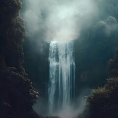 Fototapeta na wymiar waterfall in the fog