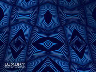 Dark blue background. Modern curved lines abstract presentation background. Luxury paper cut background. Abstract decoration, golden pattern, halftone gradient, 3d vector illustration.