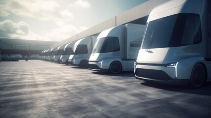 Fototapeta na wymiar Electric trucks parked at the loading dock. Generative AI