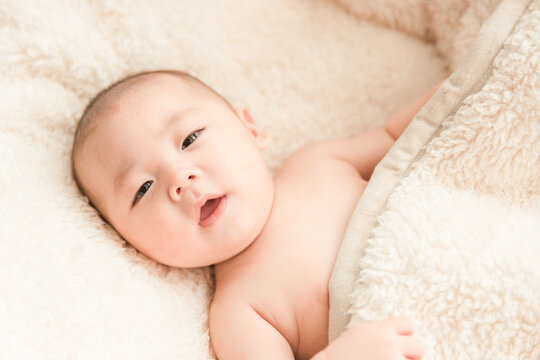 フォトスタジオで撮影された赤ちゃん（寝る・毛布）
