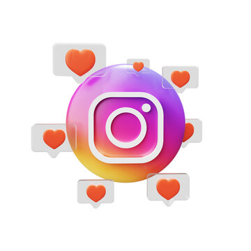 Like online. Concept of social networks. Instagram icon with likes. 3D rendering