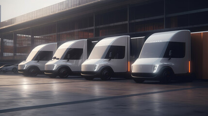 Obraz na płótnie Canvas Electric trucks parked at the loading dock. Generative AI
