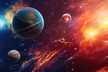 Fototapeta na wymiar Planets and Galaxy in Deep Space, Science Fiction Wallpaper