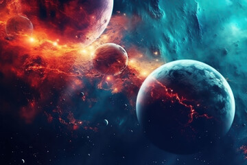 Obraz na płótnie Canvas Planets and Galaxy in Deep Space, Science Fiction Wallpaper