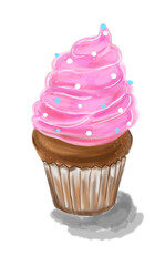 pink cupcake isolated on white