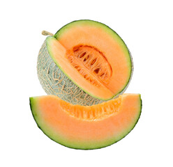 cantaloupe melon isolated on transparent png - obrazy, fototapety, plakaty