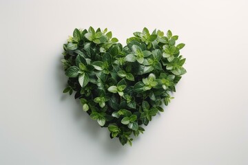 Plakat Green-hued plant logo on heart for eco-growth looks fresh on white. Generative AI
