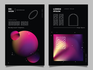Colorful dark gradient mesh background template copy space set. Outer space themed vertical backdrop design for poster, banner, leaflet, pamphlet, cover, or flyer. © Graito