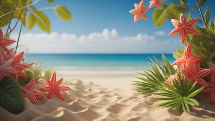 Fototapeta na wymiar summer decoration with beauty beach background illustration. copy space. generative ai