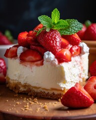 strawberry cheesecake and fresh berries. Generative AI