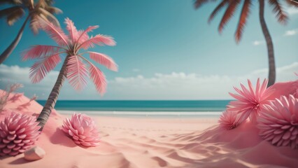 Fototapeta na wymiar summer decoration with beauty beach background illustration. copy space. generative ai