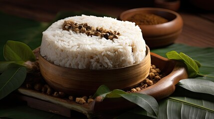 Food photography of rice and curry on a table