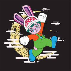 the rich rabbit illustration design for easter day with digital hand drawn

