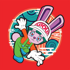 the rich rabbit illustration design for easter day with digital hand drawn
