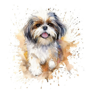 A watercolor painting of a small dog. Generative AI.
