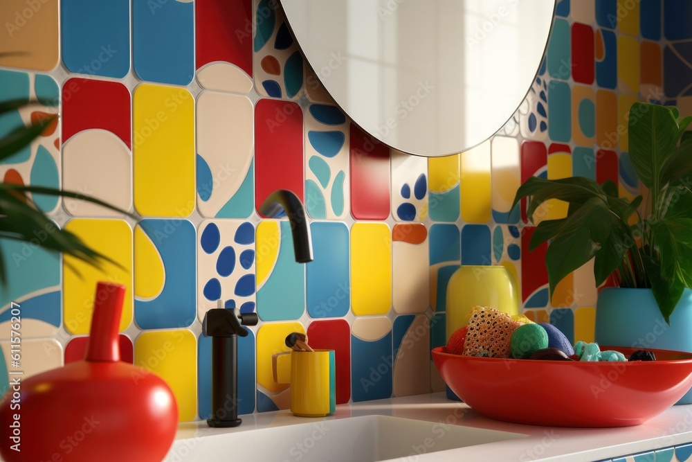 Poster a playful mix of bold, contrasting colors arranged in a mosaic pattern. generative ai