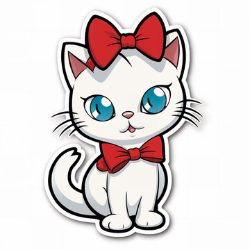 a red and white cat with a bow on it's head, vibrant colors. cute, candypunk character design, two tone shading, charismatic beautiful, generative ai