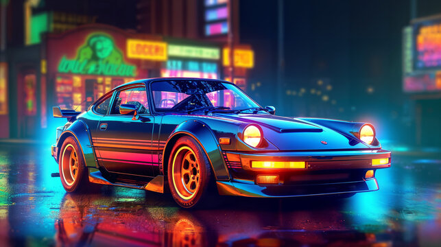 a car that is sitting in the street, neon movie still, computer game art, cinemascope panorama, 