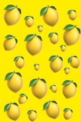 seamless background with yellow pears lemons , Lemon fruit with leaf isolate. Whole lemon, half, sliced, white leaf. Lemon slices with zest isolated. With a clipping path. Full depth of field.